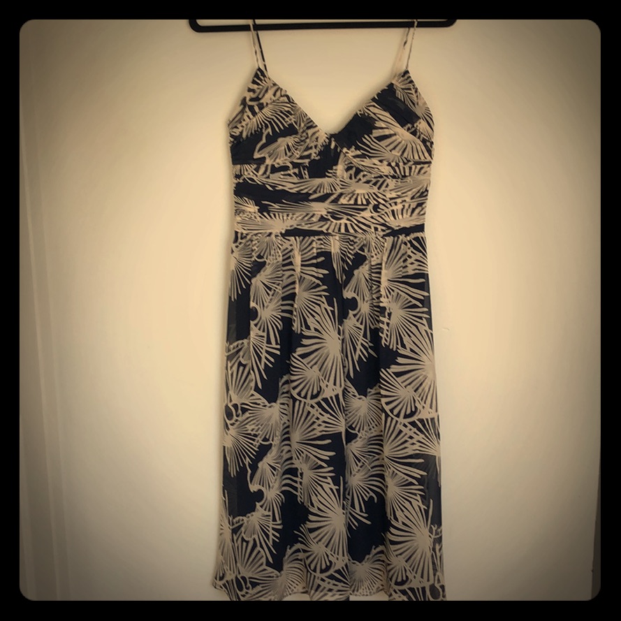 Bcbg Silk Navy And White Floral Dress